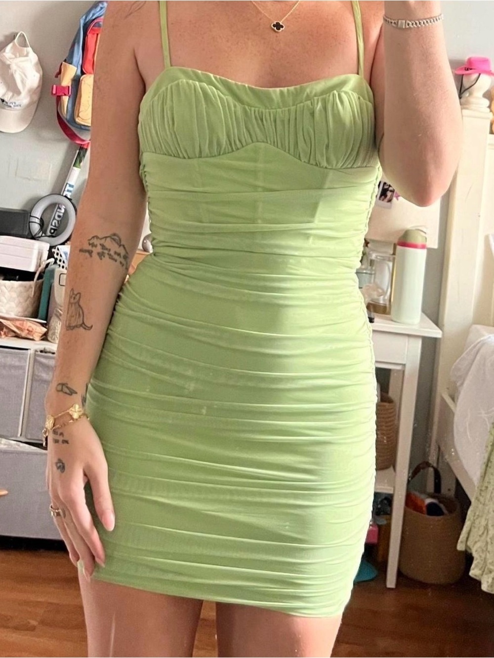 Oh Polly Lime Green Ruched Mini Dress